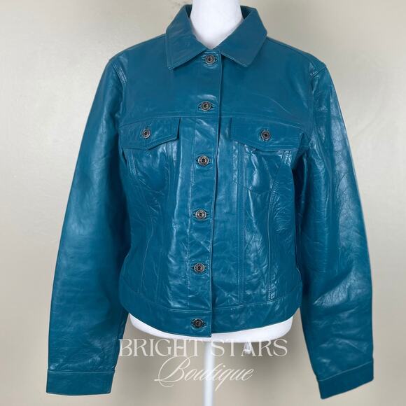Rare Blue Teal Leather Jacket ASO Dawn Summers Buffy The Vampire Slayer Y2K - Picture 5 of 13